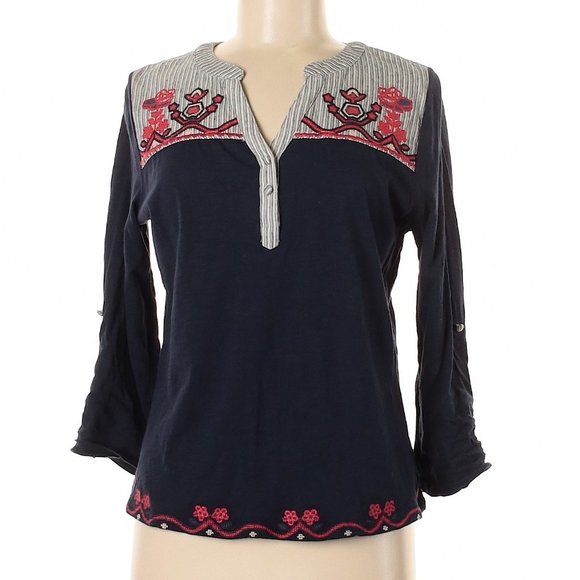 Skies Are Blue Tops - Skies Are Blue Embroidered Long Sleeve Blouse